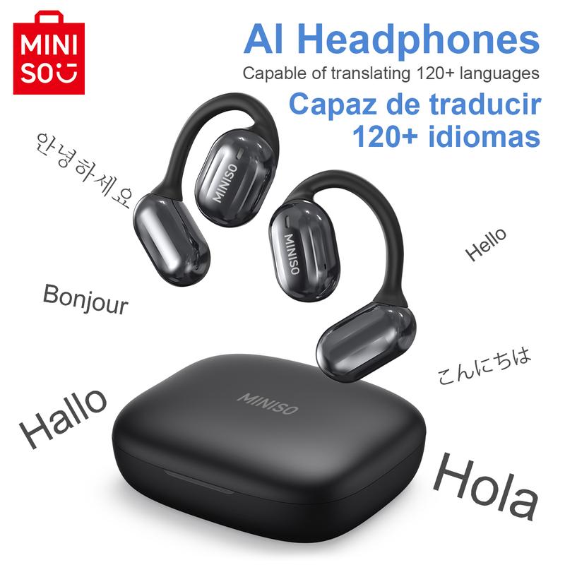 AI MINISO Open Free Wireless Translation Bluetooth Earphones For Listening To Music & Calling, Support 128 Languages Bluetooth Translation & Meeting Summary Headphones