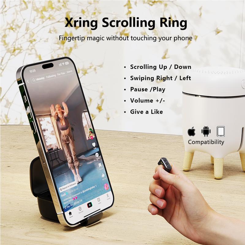 Xring Scrolling Ring Bluetooth Remote Control Ring with Phone holder,Bluetooth Phone Remote for Camera Selfie, Video Record, Music Control, Smart Ring for iPhone, iPad, Android, Pink  Smartphone Accessories Bluetooth Remote tiktok  remote Cellphone