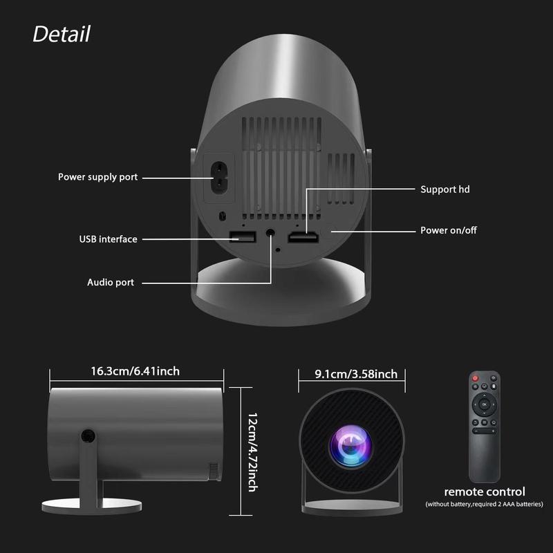 Portable Projector with Remote Control, TV Projector, Android WiFi Bluetooth-compatible Projector, Professional Outdoor Projector, LCD Projector, Movie Projector, Home Theater Projector for Home Office