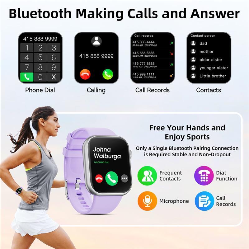 Wireless Smart Watch for Women Android iPhone with Fitness Tracker IP67 Waterproof, Purple