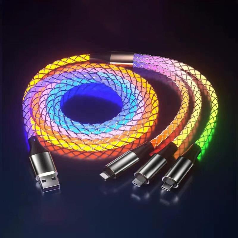 3 In 1 Luminous Charging Cable, Portable USB Charging Cable, Multifunctional Charging Cable For iPhone Android