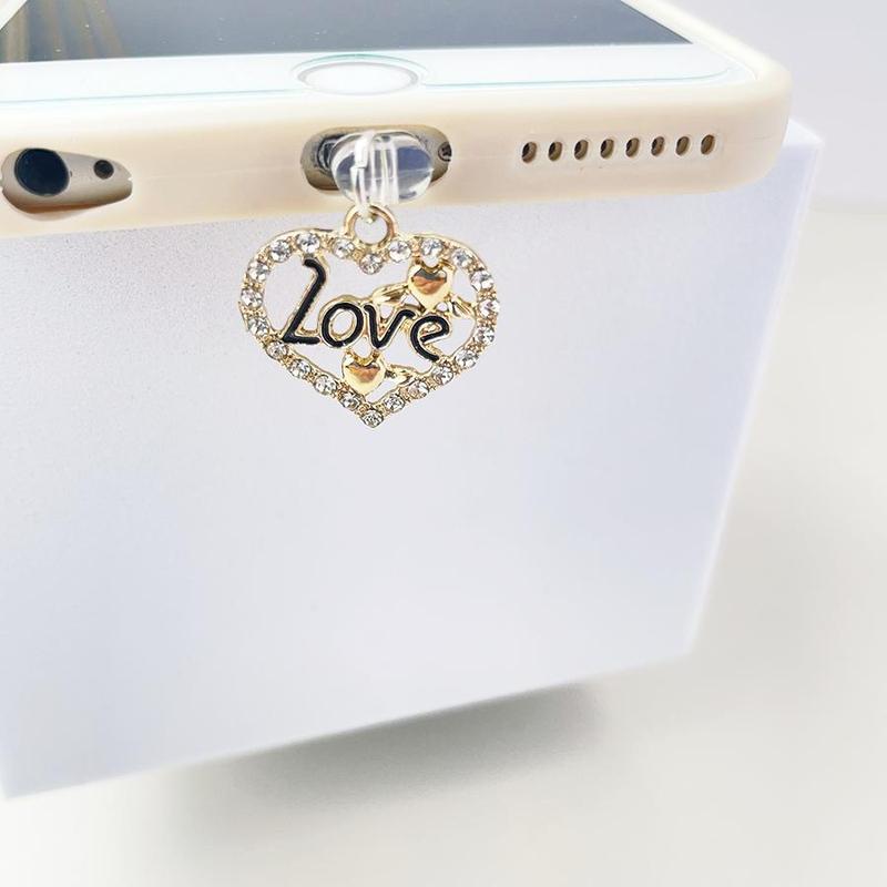 Heart & Love Letter Design Charging Port Anti Dust Plug, Rhinestone Decor Phone Charging Port Dust Plug, Phone Accessories Compatible with iPhone Android