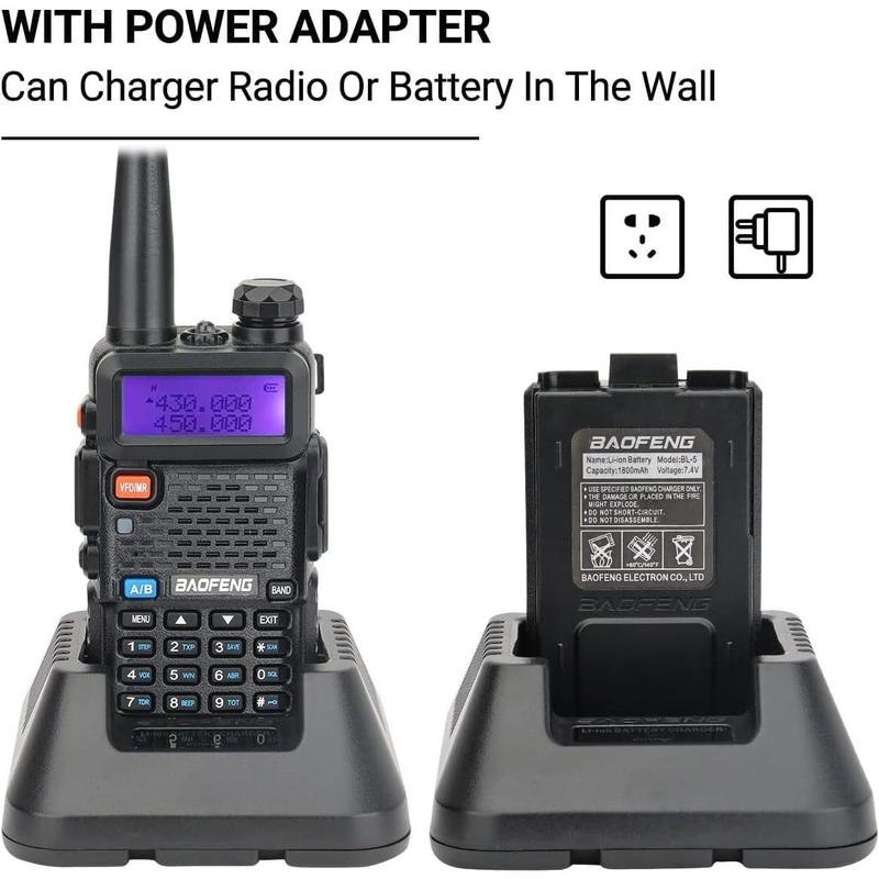 Baofeng UV-5R Ham Radio Long Range UV5R Dual Band Handheld Rechargeable High Power Two Way Radio Walkie Talkies with 1800mAh Li-ion Battery and Earpiece for Hunting Survival Gear,2 Pack