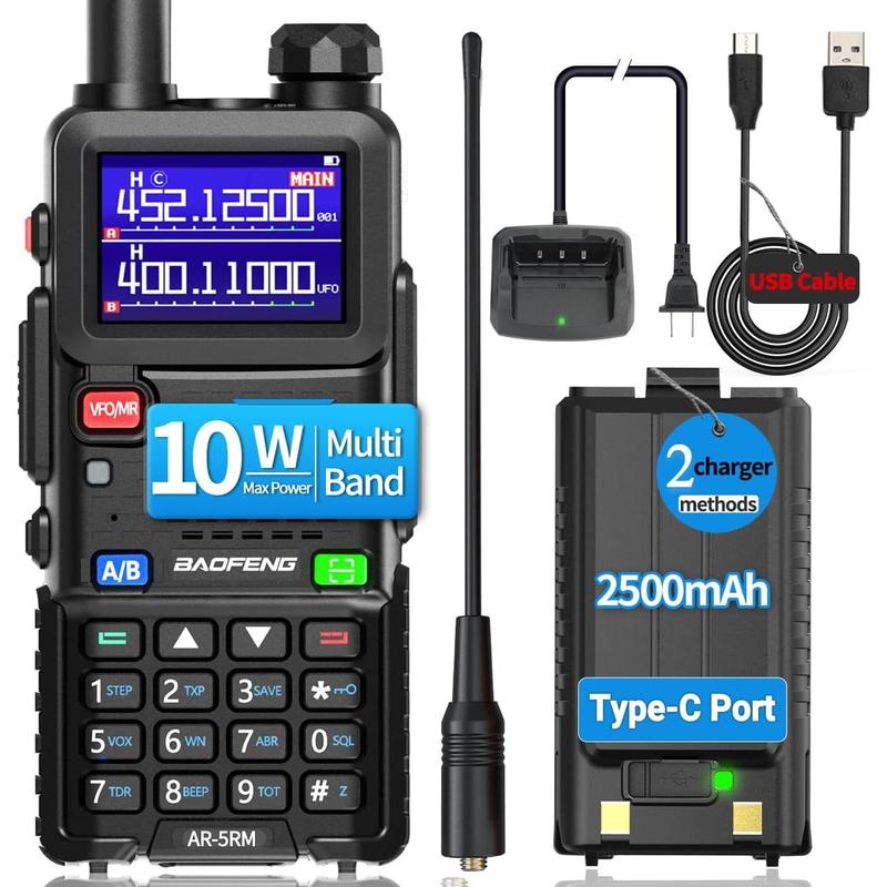 BAOFENG Radio 5RM Ham Radio10W Long Range Handheld AR-5RM Two Way Radio NOAA Weather Receiver Rechargeable Walkie Talkies Longe Range Copy Frequency 999CH with Type C Charging 2500mAh Battery