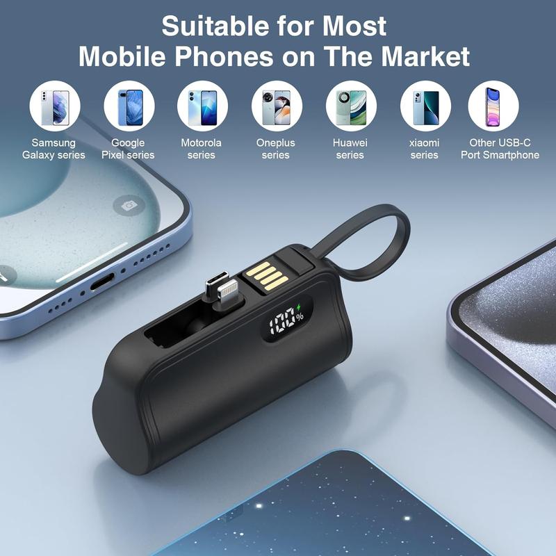 Mini Portable Charger 5000mAh Power Bank for iPhone, USB C Cell Phone Portable Power, LCD Display Battery Pack Compatible with iPhone 15 15 Pro Max 14 13 12 11 XR 8  Samsung,Android Phones etc