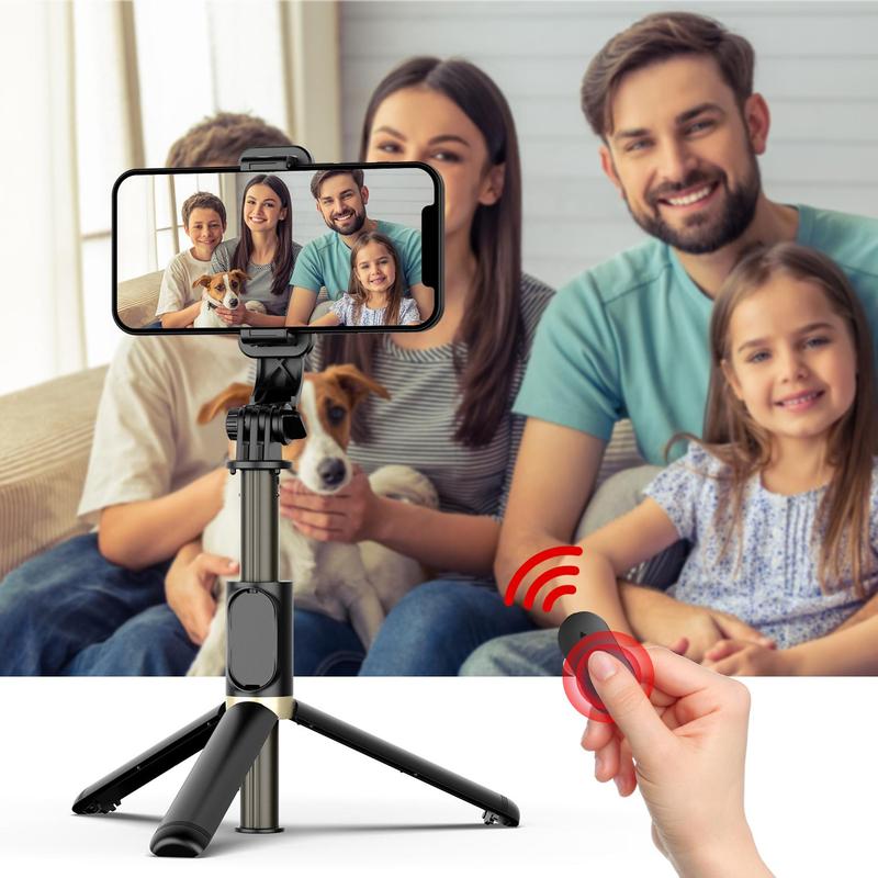 Selfie Stick Tripod With BT Remote Control, Phone Tripod for iPhone, Phone Accessories, Summer Foldable Adjustable Selfie Stick Stand with Phone Holder, Selfie Accessories