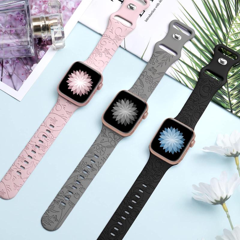 Fashion Floral Pattern Watch Band (Band Only), Silicone Replacement Watch Band Compatible with iWatch Series 38mm 40mm 41mm 42mm 44mm 45mm 49mm, Wearable Watch Band for Women & Men