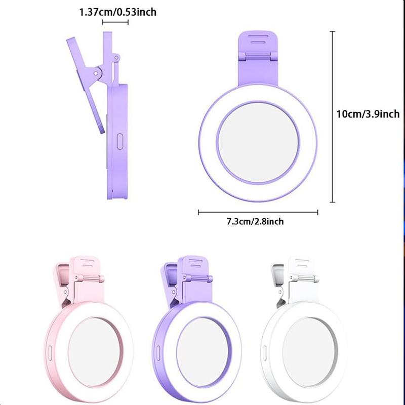 Portable Selfie Ring Light Clip with Mirror, 180° Rotatable Selfie Fill Light Clip, Selfie Accessories for iPhone Android Smartphone Live Streaming