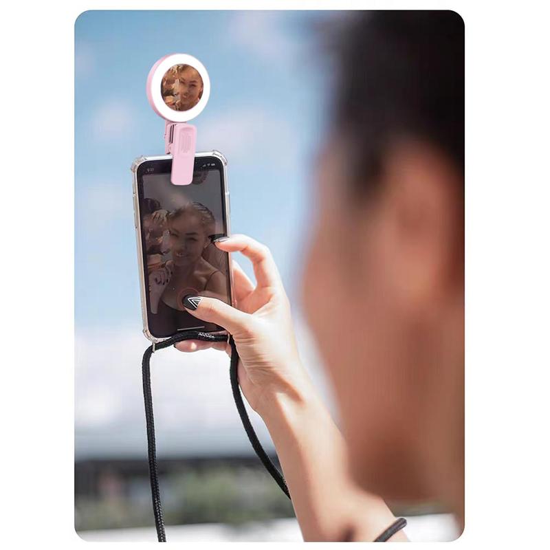 Portable Selfie Ring Light Clip with Mirror, 180° Rotatable Selfie Fill Light Clip, Selfie Accessories for iPhone Android Smartphone Live Streaming