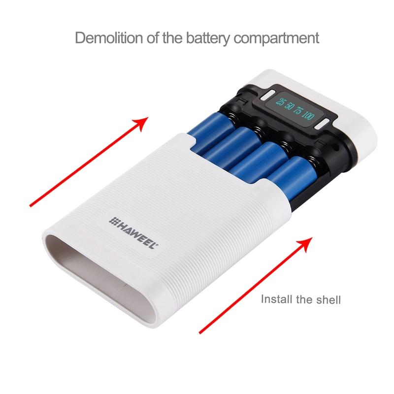 HAWEEL DIY 4 x 18650 Battery (Not Included) 10000mAh Power Bank Shell Box with 2 x USB Output & Display for iPhone, Galaxy, Sony, HTC, Google, Huawei, Xiaomi, Lenovo and other Smartphones