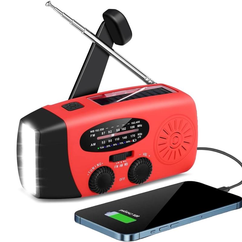 Solar & Hand Crank Emergency Radio, 2000mAh Power Bank, Bright 3-LED Flashlight, AM FM NOAA Radio, Ideal for Camping & Outdoors