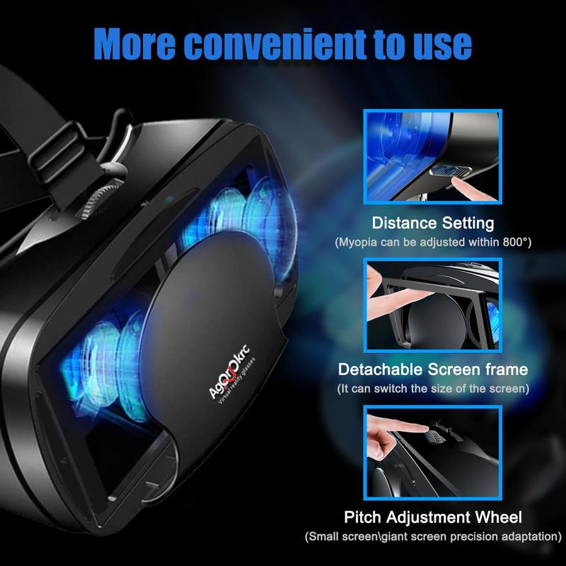 VR Headset for Mother's Day Gift, 1 Count Adjustable 3D VR Glasses Virtual Reality Headset, HD Blu-ray Eye Protection Support 5~7 Inches Suitable for Mobile Phones Android