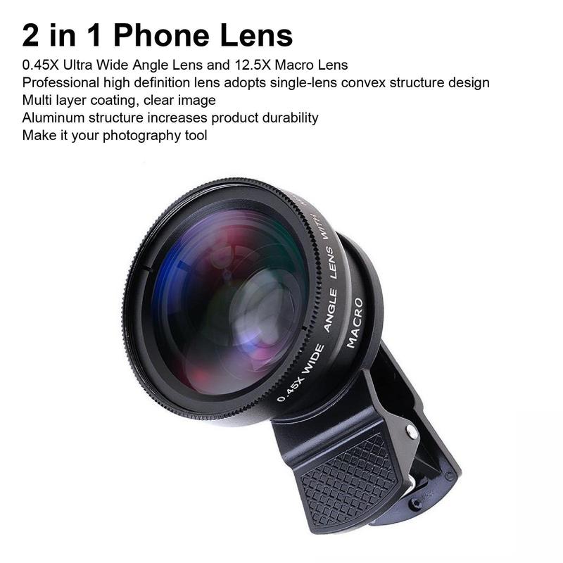 Super Wide Angle & 12.5x Macro Lens, 1 Set Wide Range of Uses, 2 in 1 Clip-on Camera Kit, Universal Lens Kit for iphone & Android Phones