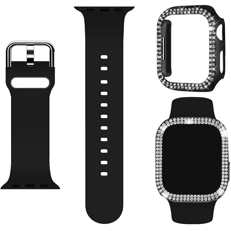 Artificial Rhinestone Decor Watch Band & Watch Case Set, 1 Count Soft Silicone Watch Band with 1 Watch Case Compatible with Apple Watch (Watch Not Included), Wearable Accessories