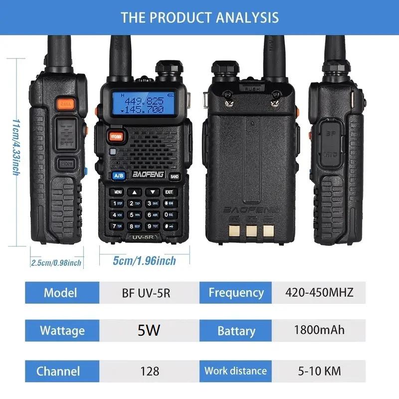 Baofeng UV-5R Two Way Radio Dual Band 144-148 420-450Mhz Walkie Talkie 1800mAh Li-ion Battery(Black) Portable wallets Audio Lcd