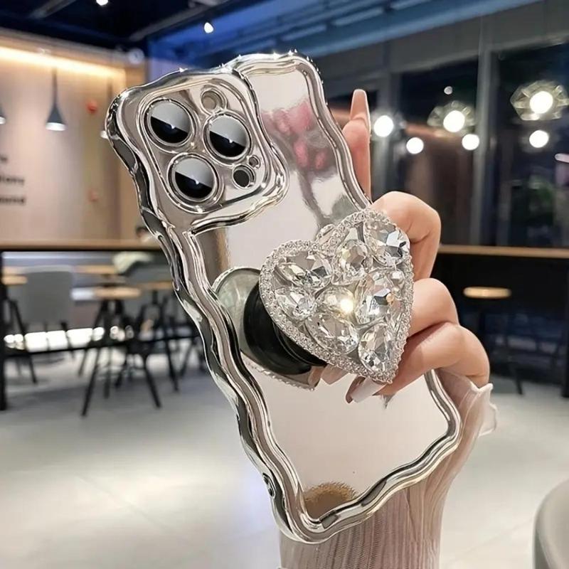 Rhinestone Decor Mirror Phone Case with Bracelet, 1 Count Full Covered Lens Phone Protective Cover for iPhone 11 12 13 14 Promax Cases iPhone 14 Plus