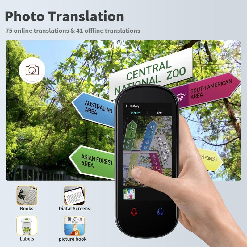 Z2 language translator uses a 3.1-inch touch screen, supports instant translation in 138 languages, no subscription required, intelligent voice photo translation, offline online translation, suitable for business study and travel