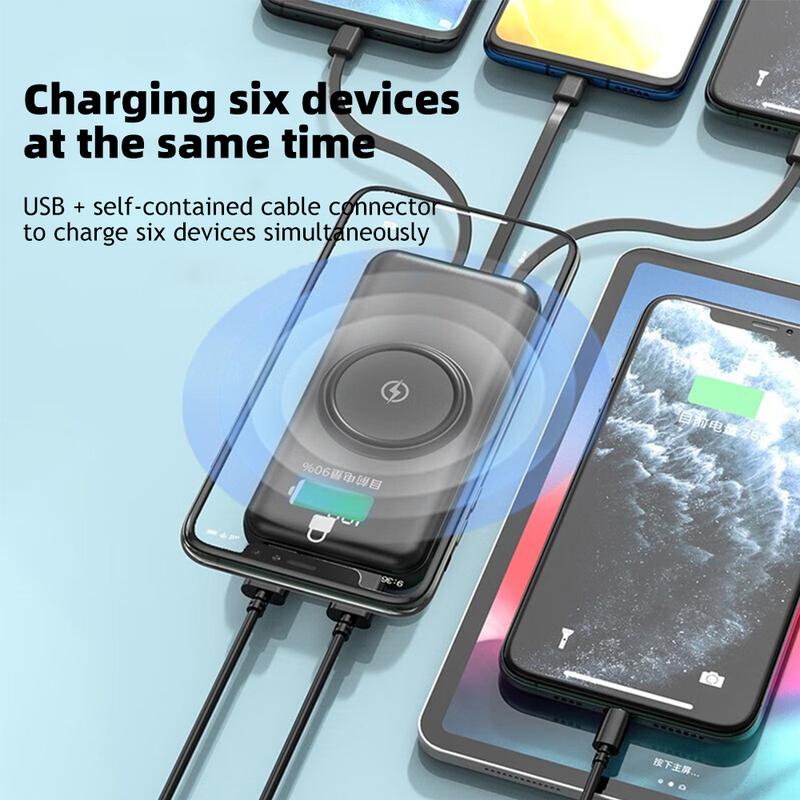 10000mAh Wireless Portable Charger Power Bank with Built-in 4 Cable, 6 Outputs & 3 Inputs Fast Charging External Power Delivery USB-C Battery Pack, fit for iPhone, Samsung, AirPods, and More