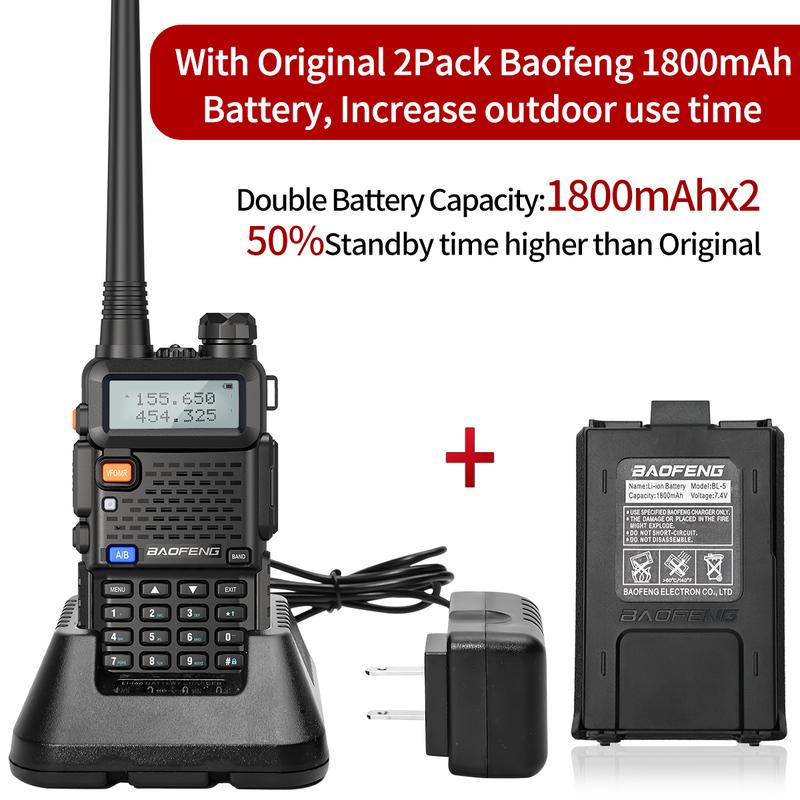 2Pack BAOFENG UV-5R 8Watt Walkie Talkie Handheld Long Range UHF VHF Radio with 4 Rechargeable Battery Portable Radio for Adults with Earpiece 771 Antenna  Programming Cable