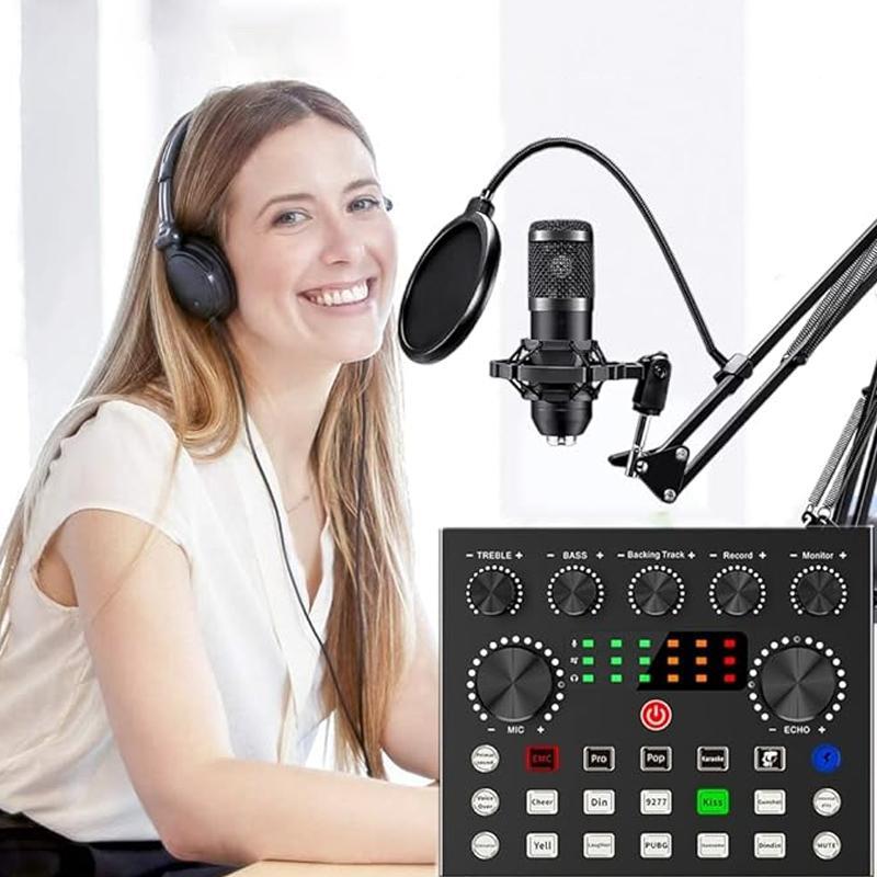 Live Broadcast Equipment, Audio DJ Equipment Mixer, Podcast Mixer with Microphone Set Suitable for Mobile Games Karaoke Studio Live Podcast