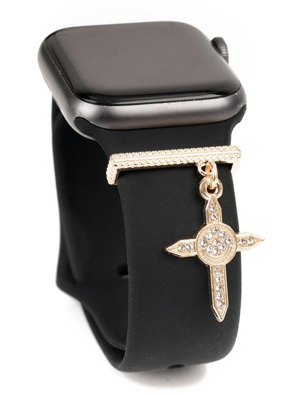 Rhinestone Decorated Cross Design Watch Band Charm, Watch Band Charm Decoration Ring, Watch Accessories for Apple Watch Band & Galaxy Watch Series Strap Charms