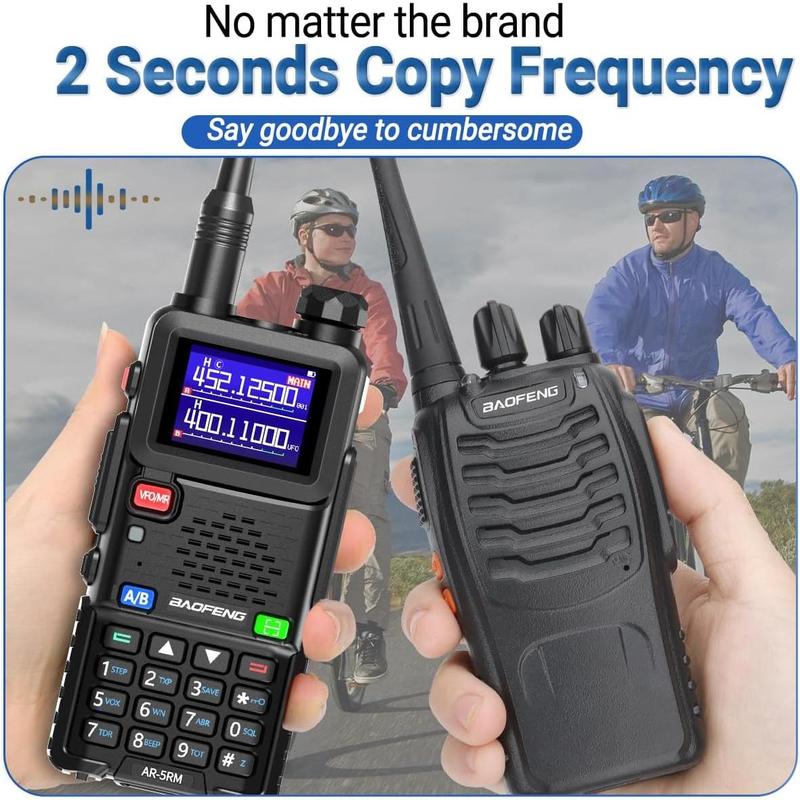 BAOFENG Radio 5RM Ham Radio10W Long Range Handheld AR-5RM Two Way Radio NOAA Weather Receiver Rechargeable Walkie Talkies Longe Range Copy Frequency 999CH with Type C Charging 2500mAh Battery