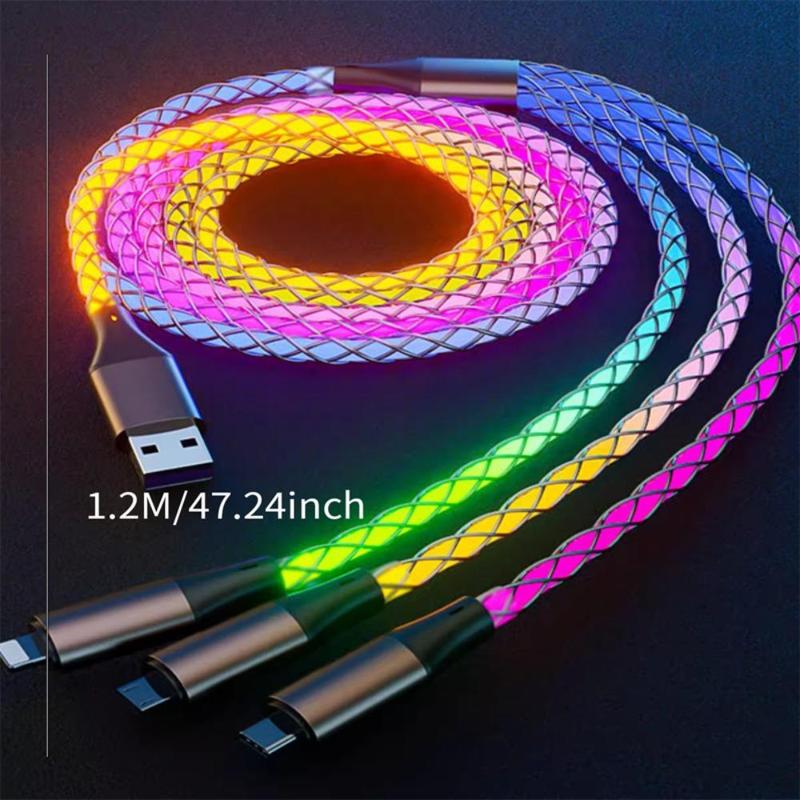 3 In 1 Luminous Charging Cable, Portable USB Charging Cable, Multifunctional Charging Cable For iPhone Android