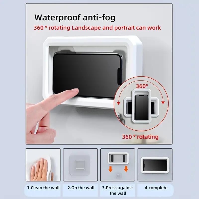 Waterproof Shower Phone Holder, 360° Rotatable Phone Holder with Anti-fog Function, Durable Phone Holder for Bathroom & Kitchen