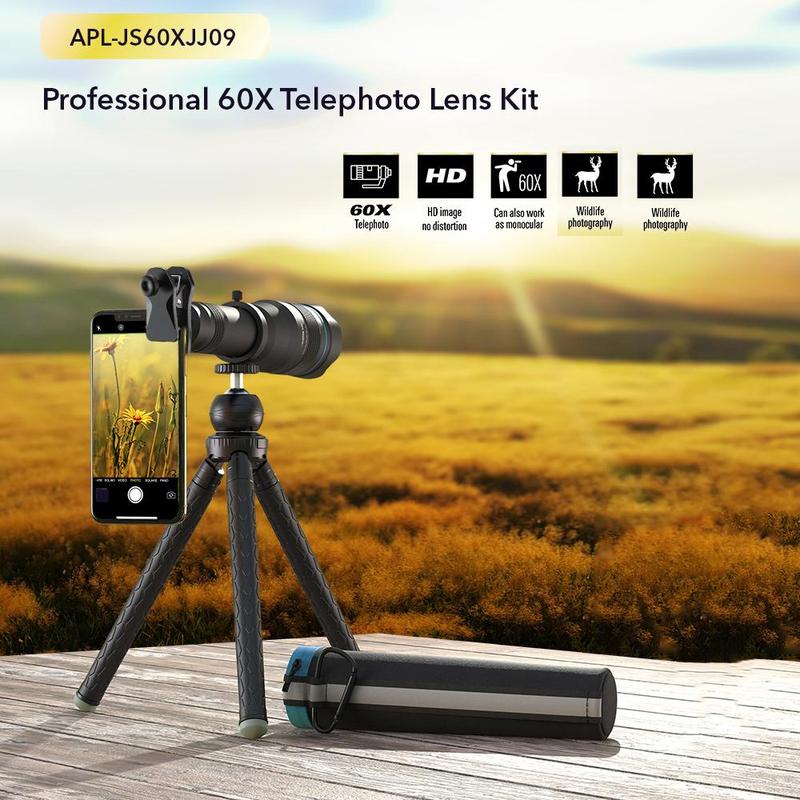 60X Long Focus Lens, 1 Set Professional Phone Camera Telephoto Lens with Tripod, Mobile Phone Accessories for Outdoor Long Distance Shooting