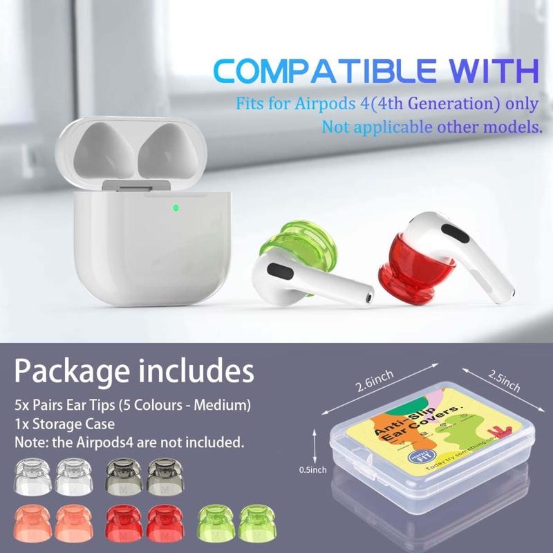 [5 Pairs] Ear Tips Cover for AirPods 4 Earbuds (2024), Soft Silicone Earbuds Cover AirPods 4 Accessories Compatible with AirPods 4th Generation Earbuds [Not Fit in Charging Case] - 5 Color