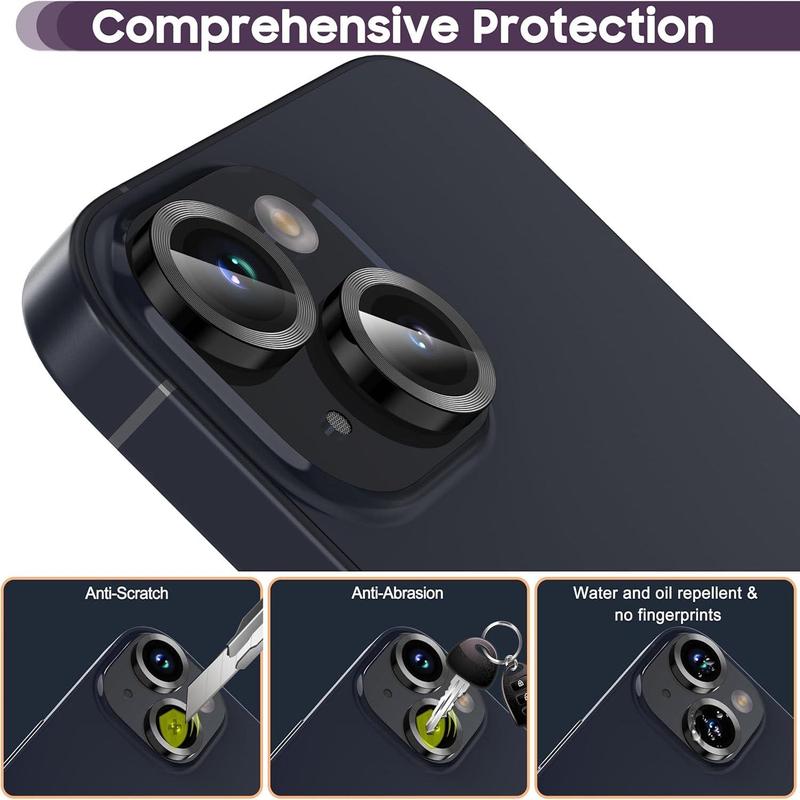 Camera Lens Protector, Shockproof Aluminum Alloy & 9H Tempered Glass Protector, Full Protective Lens for iPhone 16 Pro & Camera Cover for iPhone 16 Plus