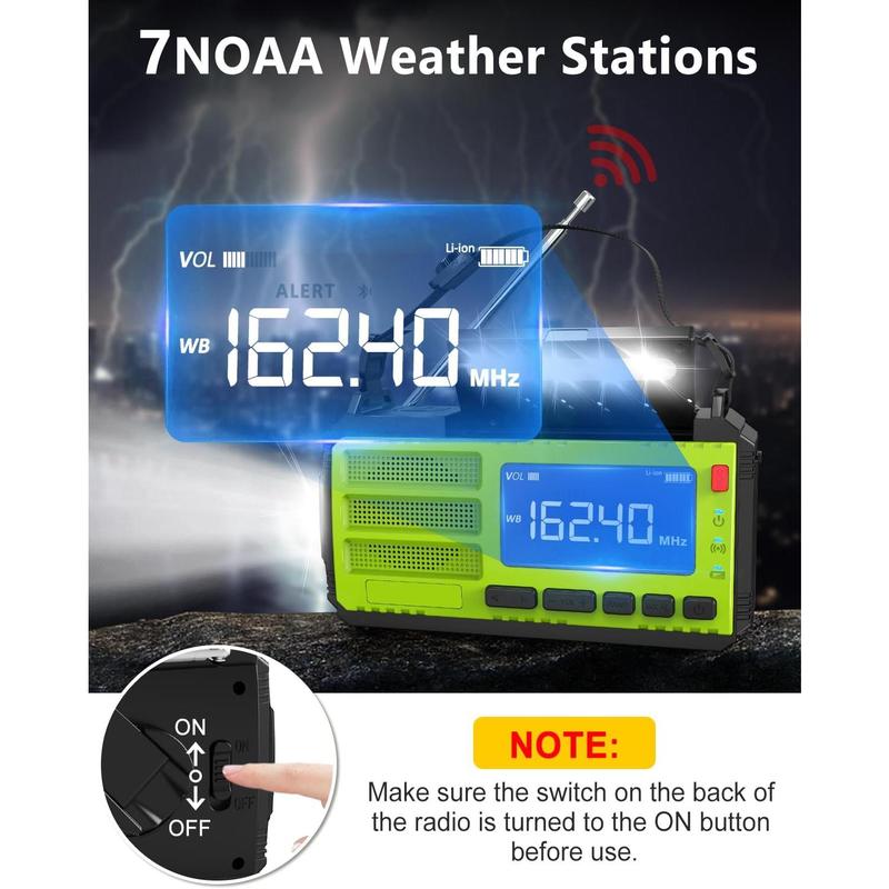 10000mAh Hand Crank  Radio, AM FM NOAA Weather Alert Radio, Portable Solar Radio, 3  Methods, 3-Mode Flashlight, Reading Lamp, SOS , Phone Charger for Hurricane and