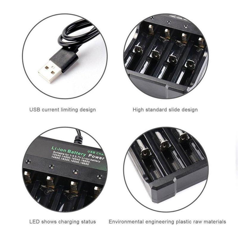 4-slot Battery Charger, USB DC 5v Input Battery Charger, Battery Charger for 3.7v Li-ion Battery: 10440 14500 16340 16650 14650 18350 18500 18650