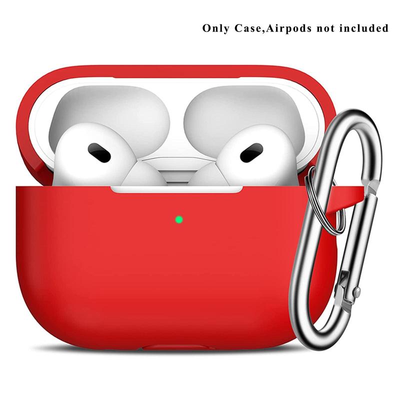 Silicone Earphone Case with Carabiner, Solid Color Anti-fall Earphones Protective Case for Airpods Pro 2, Soft Earphone Protector with Visible LED Charging Indicator for Women & Men, Summer Gifts 2024, Earphone Accessories