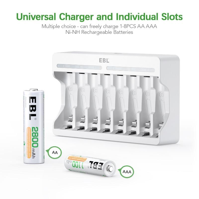 EBL AA and AAA Rechargeable Batteries with 8-Bay Individual Battery Charger Rechargeable Accessories Christmas 2024 Ornaments Charging