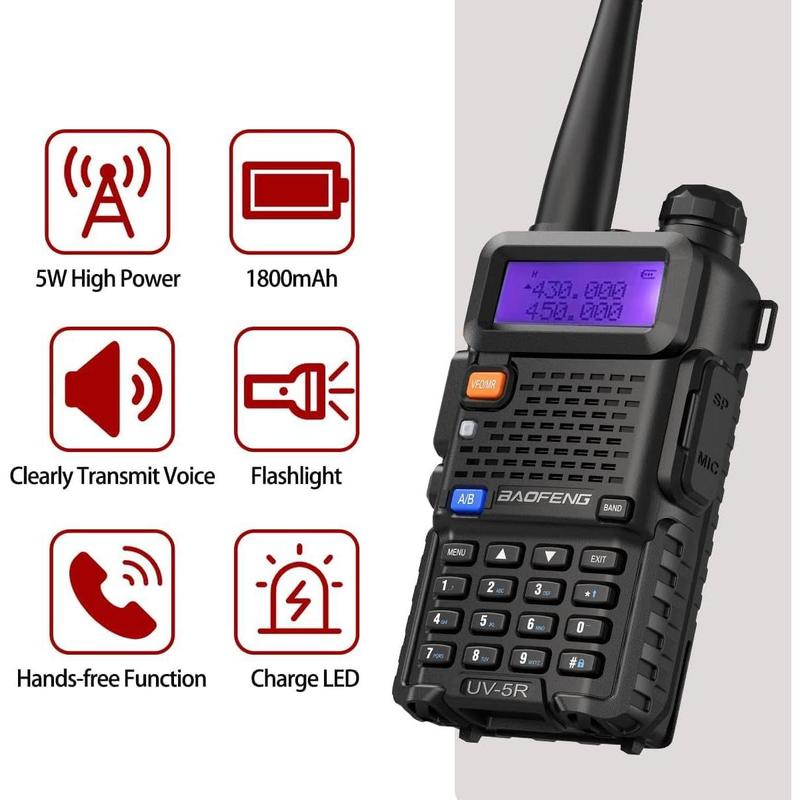 Baofeng UV-5R Ham Radio Long Range UV5R Dual Band Handheld Rechargeable High Power Two Way Radio Walkie Talkies with 1800mAh Li-ion Battery and Earpiece for Hunting Survival Gear,2 Pack