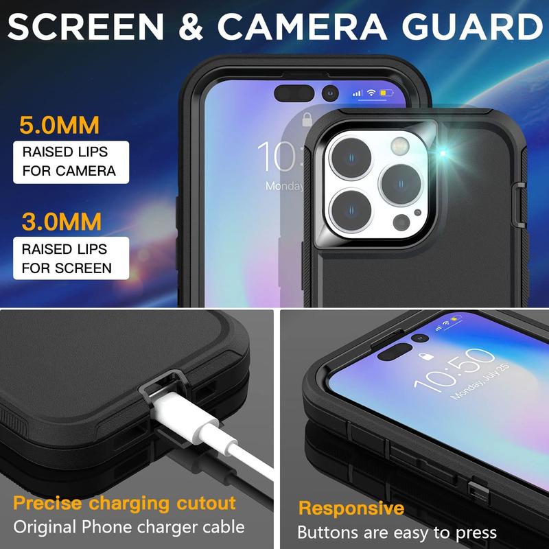 For Apple iPhone Case For iPhone 15 14 Plus 13 12 11 Pro Max Shockproof Defender Rugged Heavy Duty Triple Layers Dropproof Cover - Free Tempered Glass Screen Protector