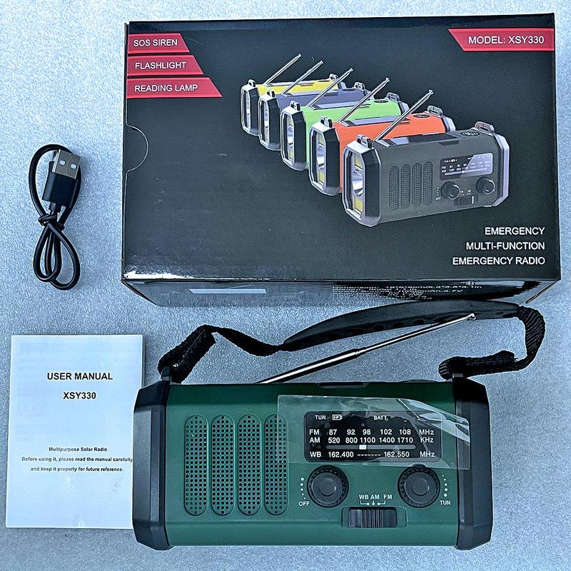 Solar Emergency Radio, 10000mAh Hand Crank Radio, NOAA AM FM Weather Radio with Flashlight & Reading Lamp, Phone Charger for Emergency, Radio, Portable Charger for Phone, Portable Radio