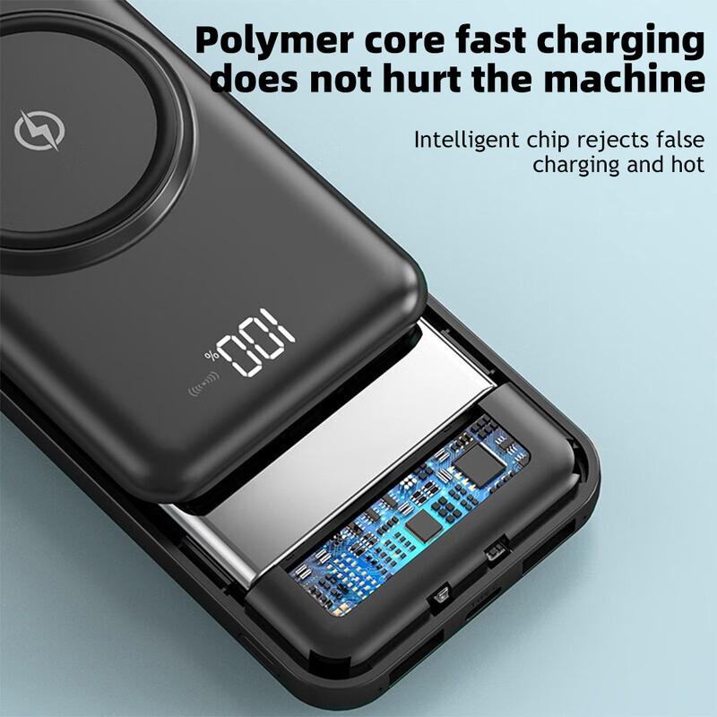 10000mAh Wireless Portable Charger Power Bank with Built-in 4 Cable, 6 Outputs & 3 Inputs Fast Charging External Power Delivery USB-C Battery Pack, fit for iPhone, Samsung, AirPods, and More