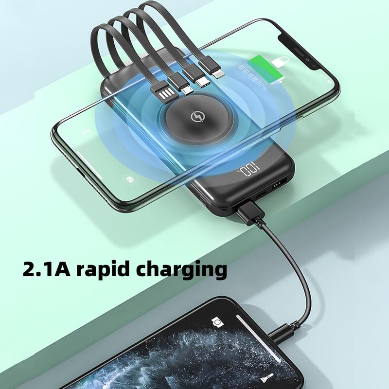 10000mAh Wireless Portable Charger Power Bank with Built-in 4 Cable, 6 Outputs & 3 Inputs Fast Charging External Power Delivery USB-C Battery Pack, fit for iPhone, Samsung, AirPods, and More