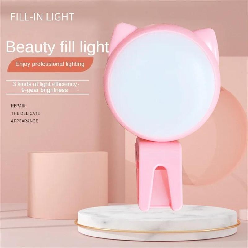 Cartoon Cat Design Rechargeable Selfie Ring Light, Portable LED Light Ring, Mini Live Broadcast Light for Phone, Selfie Accessories