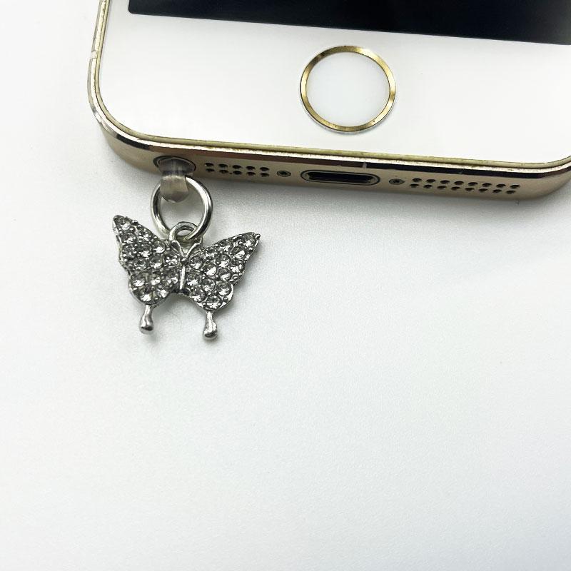 Rhinestone Butterfly Design Data Cable Charging Port Dust Plug, 1 Count Universal Mobile Phone Earphone Dust Plug, Phone Decoration Accessories