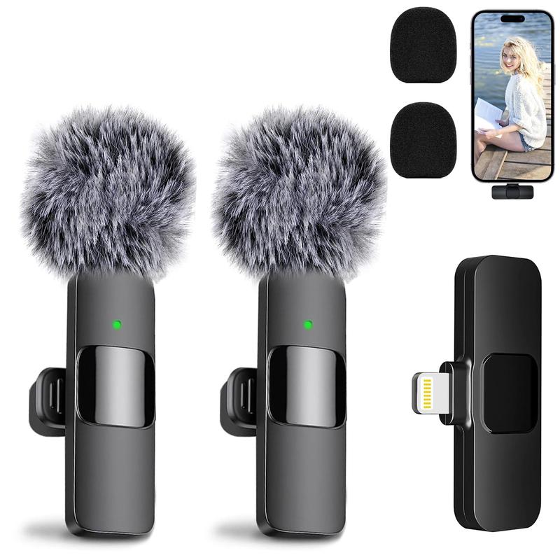 2 PCS Wireless Lavalier Microphone for iPhone, iPad,Android, USB-C Microphone Dual Wireless Microphone for Video Recording, Live Stream, Vlog Noise Reduction & Plug-Play(No Need App Bluetooth)