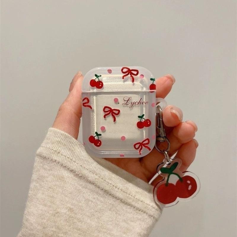 Cute Cherry Design Earphone Case with Keychain, Earphone Protective Cover, Earphone Accessories Compatible with AirPods 1 2 3 Pro