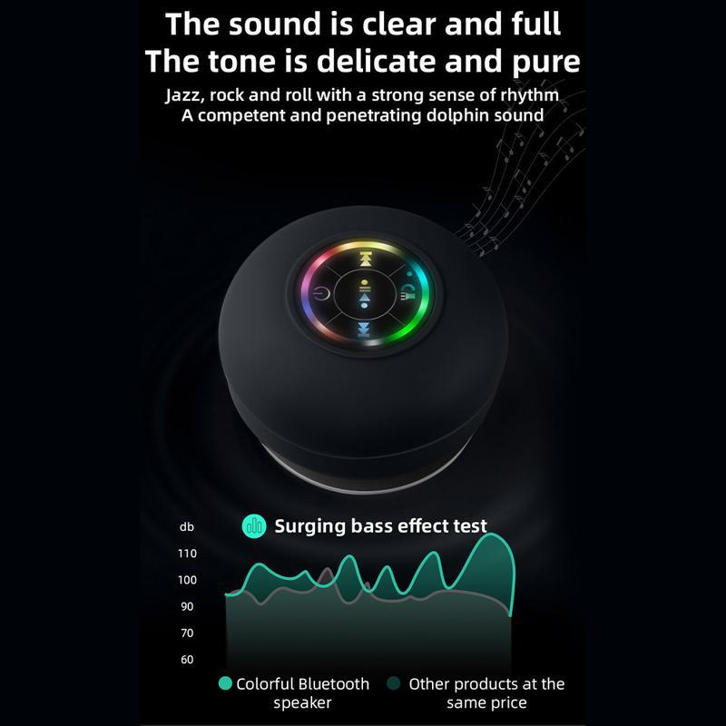 shower loud led Speaker, Waterproof Suction Cup-phone holder&wholesale Bluetooth-compatible-RGB Light for Beach,  & Outdoor , Bathroom, Christmas gift