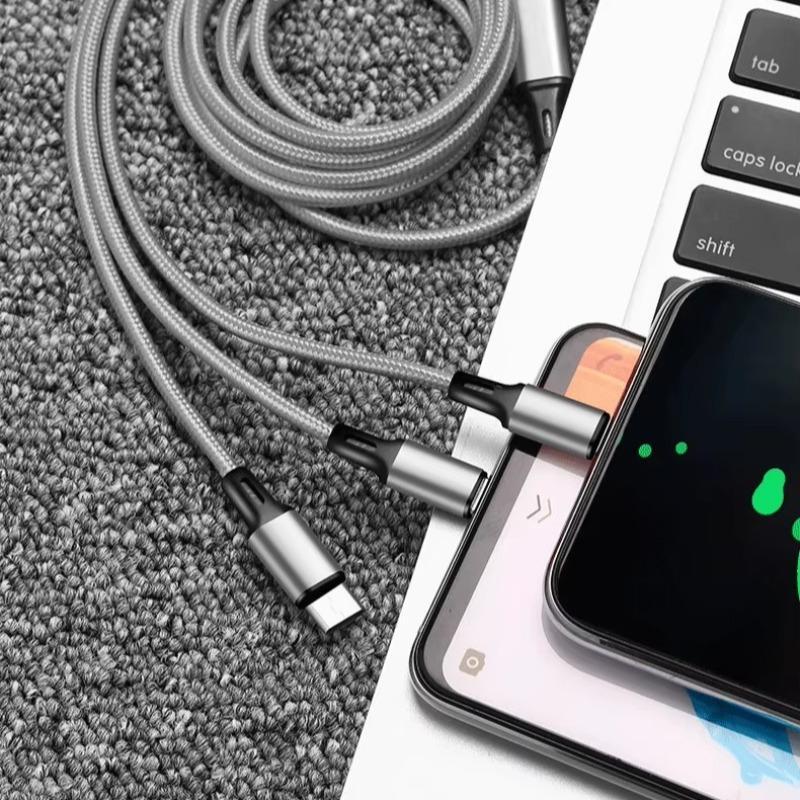 3 in 1 USB Fast Charging Cable, Nylon Braided Type C Micro Charging Cable, Compatible with iPhone Huawei Samsung Xiaomi OPPO VIVO Android