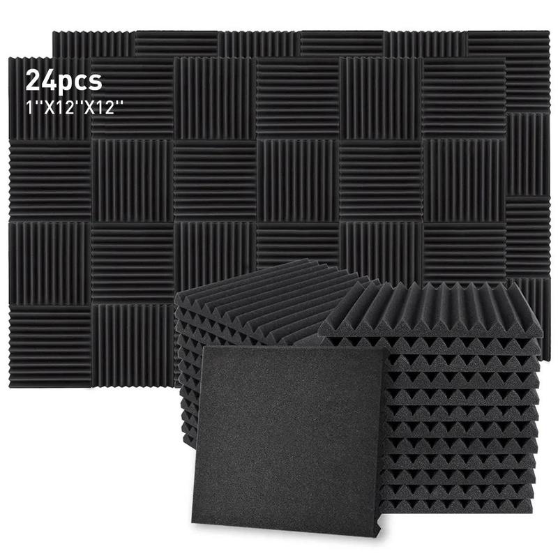 Noise Reduction Foam Panel, 24pcs set Black Sound Insulation Studio Foam Panel, Suitable for Live Broadcast Audio & Video Room Recording Room, Stocking Fillers Gift