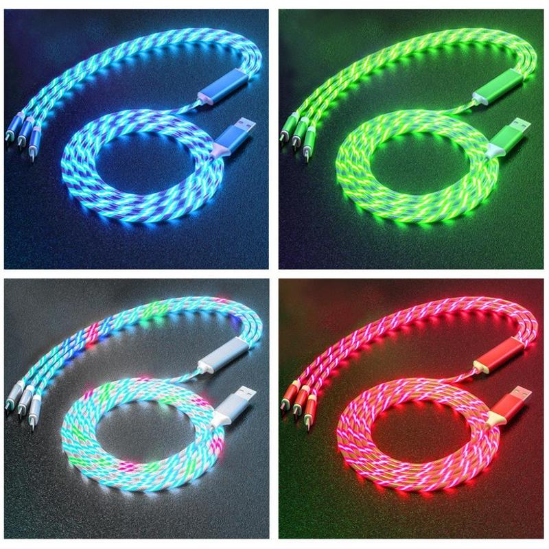 3 In 1 Mobile Phone Charging Cable, 1.2M Luminous Data Cable, Multifunctional Charging Cable Compatible with iPhone & Android, Phone Accessories