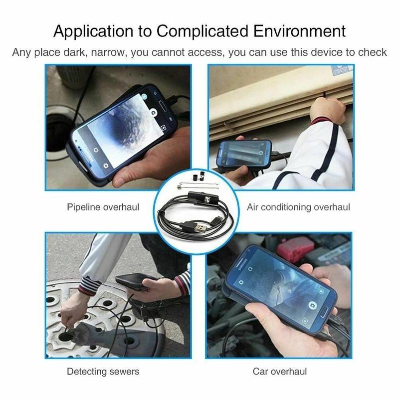 Endoscope Camera, 1Count 3 in 1 Waterproof 6LED Light Pipe Car Inspection Camera, Industrial Endoscope Camera for Android Phone