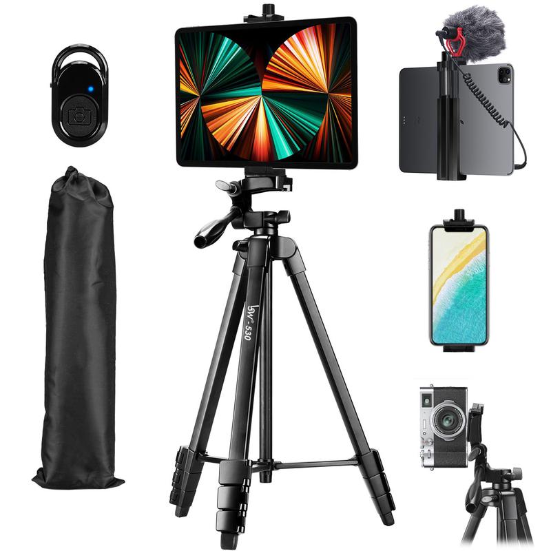 Lusweimi 60-Inch Camera Tripod for iPad pro & iPhone Cellphone Comatible with Tablet iPad Pro 12.9 inch Webcam Video Camera with  Wireless Remote & Bag for Vlog Video Photography  Selfie Accessories Adjustable Devices Flash Smartphone Handle Mobile